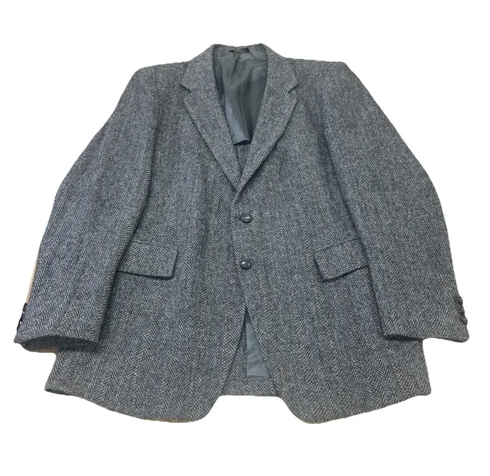 Harris Tweed Mens Herringbone Blazer Jacket 44R Pure Scottish Wool Unstructured